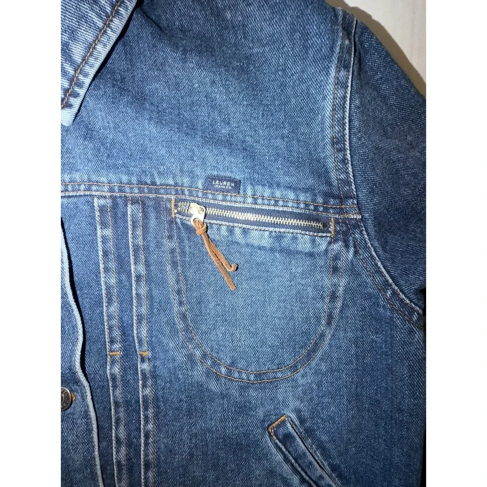 Lauren Jeans Co Jacket Womens Large  Blue Denim Metal Buttons Thin Coat Trucker - Picture 4 of 8